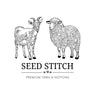 A goat and sheep snuggle nicely above the Seed Stitch store logo
